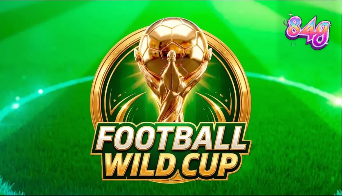 Interface do jogo de slot Football Wild Cup com tema de futebol e estádio.