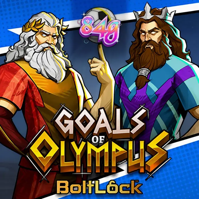 Interface do jogo de slot Goals of Olympus BoltLock com elementos de futebol e mitologia grega